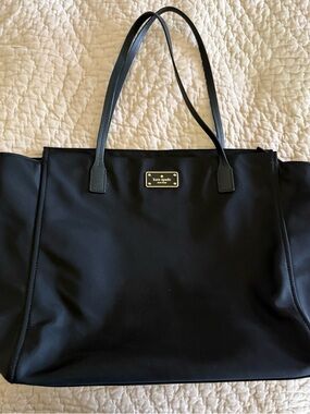 Kate Spade Black Nylon Tote with Gold Plaque